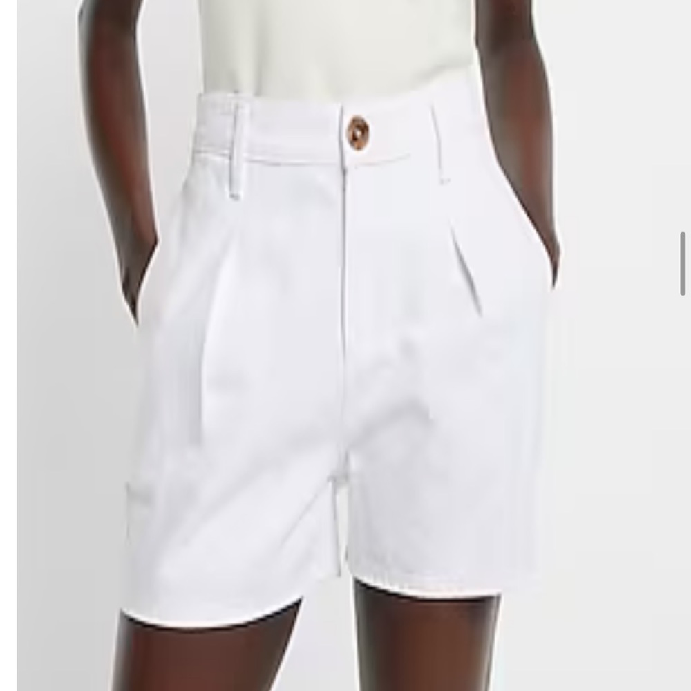 EXPRESS Super High Waisted White Tailored Jean Shorts Elastic Waist